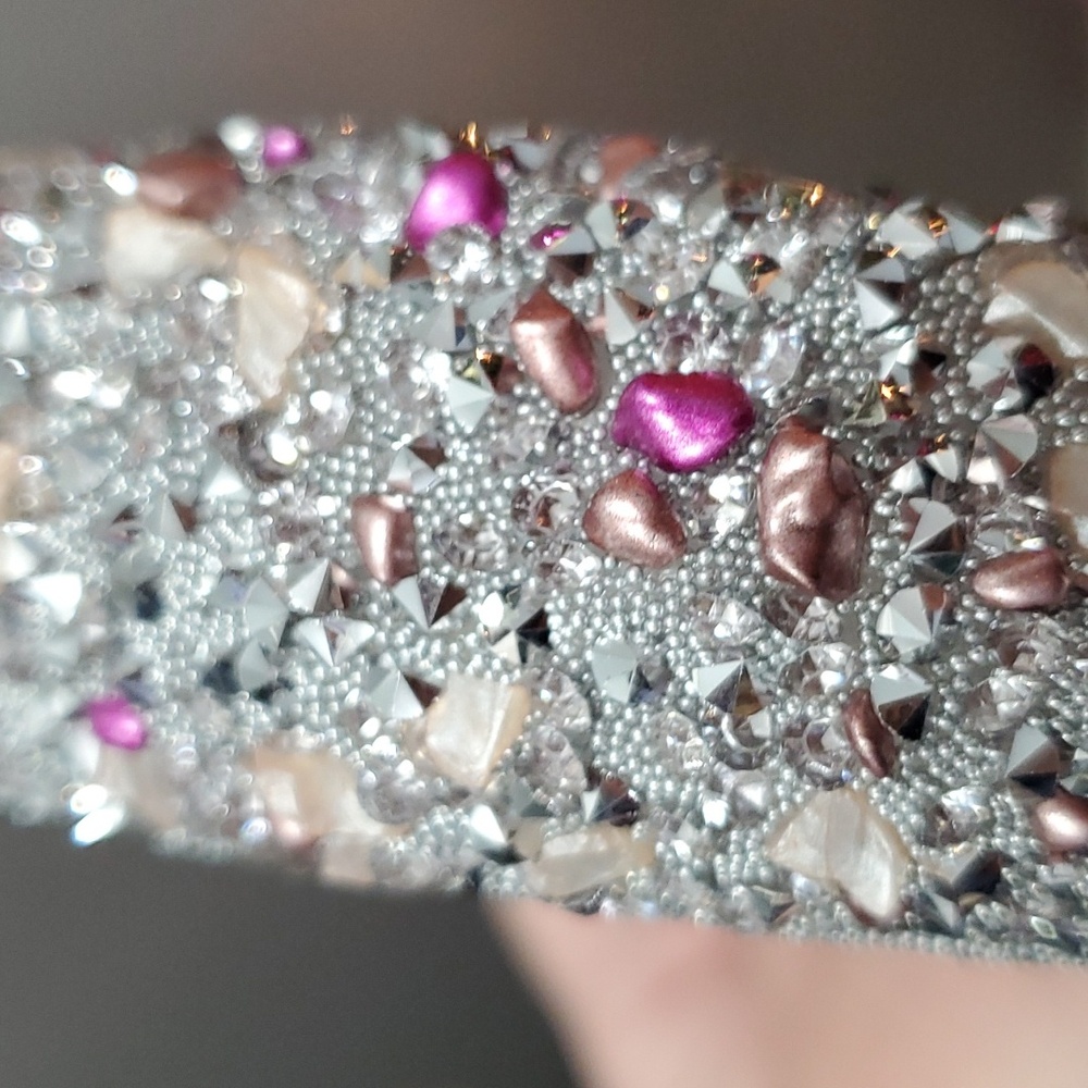 New handmade boutique rhinestone stones and beads flexible wide headband silver - Picture 6 of 7
